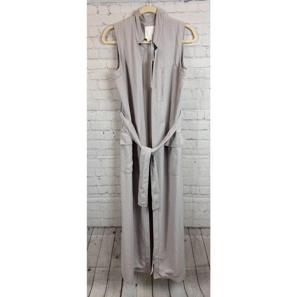 DKNY light gray open front belted pockets sleeveless jacket blazer vest size S - Picture 1 of 10